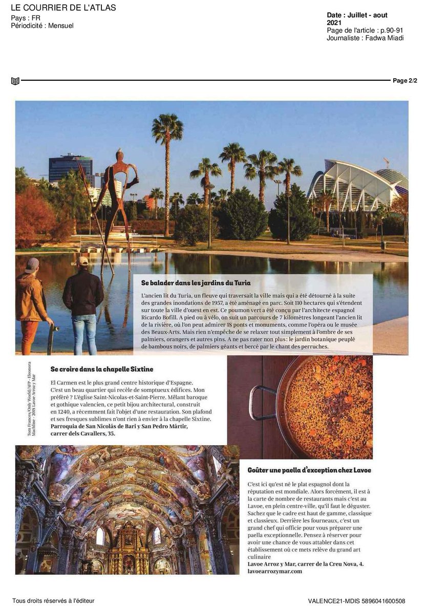 Precioso artículo el del nº de verano de Le Courrier de l'Atlas donde la prestigiosa cantante y violonchelista Nesrine nos cuenta "su #Valencia". 😍