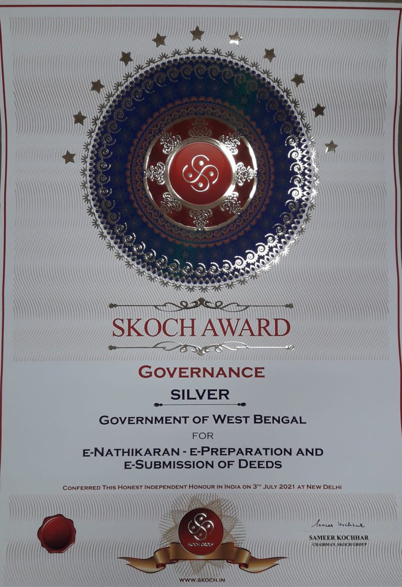Delighted to announce that under Ease of Doing Business initiative, GoWB schemes including Silpasathi, e-Nathikaran, online system for auto-renewal of certificate of enlistment (urban) &amp; online system for issuance of trade license (rural) have won the esteemed SKOCH Awards. (1/2)