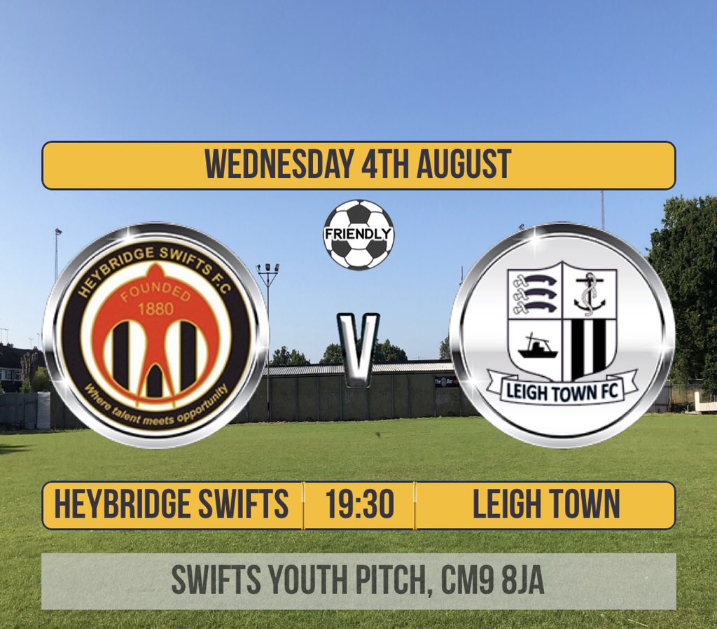 Jimmy ⚽️🇦🇱🇬🇧 (@bigjim_jimmy101) on Twitter photo Looking forward to our next friendly - <a href="/officialswifts/">Heybridge Swifts FC</a> U23’s take on @LeighTown1st on Wednesday 4th August. Should make for a cracking game. Come along and support the sides. <a href="/NonLeagueGuys/">The Non League Promoters</a> <a href="/NonLeagueCrowd/">Non League Crowds</a> @NonLeagueRTs #preseason #friedly Looking forward to our next friendly - <a href="/officialswifts/">Heybridge Swifts FC</a> U23’s take on @LeighTown1st on Wednesday 4th August. Should make for a cracking game. Come along and support the sides. <a href="/NonLeagueGuys/">The Non League Promoters</a> <a href="/NonLeagueCrowd/">Non League Crowds</a> @NonLeagueRTs #preseason #friedly