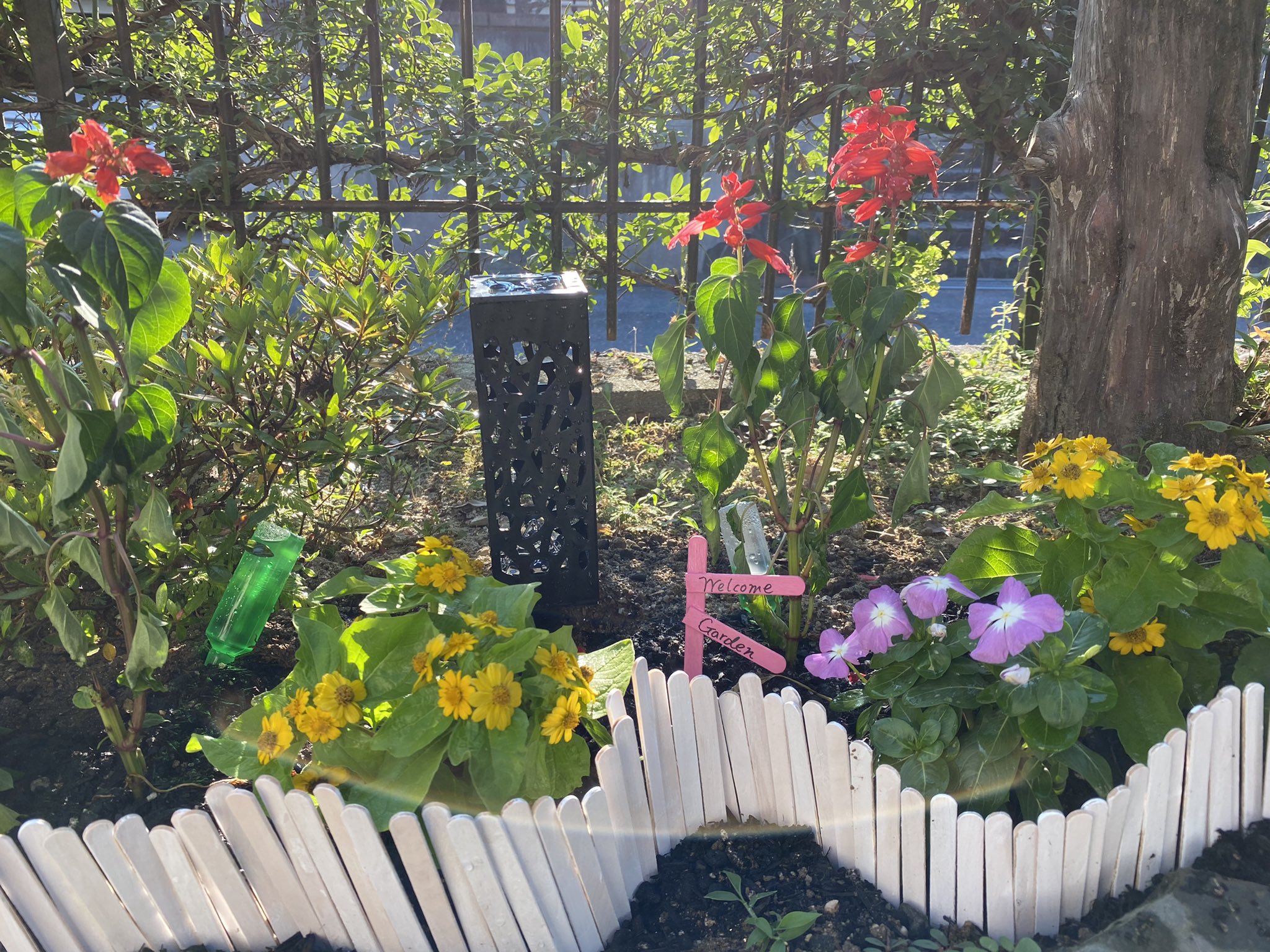 女神 趣味の部屋 ダイソー100均の棒スティックの ガーデンフェンスに色を塗りました Welcome Garden ボードも作りました ハンドメイド 手作りガーデンフェンス ガーデニング初心者 ガーデニング ガーデンフェンス ウエルカムボード