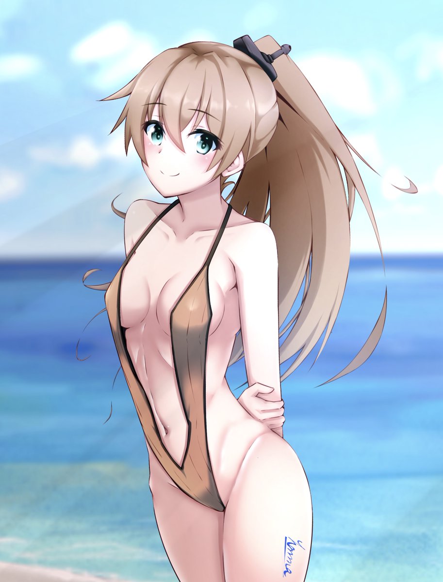 熊野(艦隊これくしょん) 「神戸で流行ってる水着(大嘘)を熊野に着てもらった👙
#艦これ 」|honma🍎🍌勇者部満開23🌸お疲れ様でした〜のイラスト