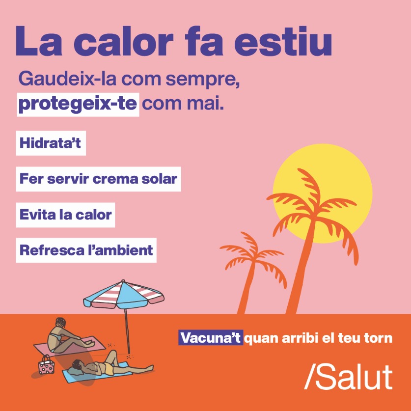 hospitaldelmar's tweet photo. ☀️La calor #faestiu. Gaudeix-la com sempre, protegeix-te com mai:
💦 Hidrata't
🧴 Fes servir crema solar
🚫 Evita les hores de màxima exposició
💨 Refresca l'ambient
💉 Aquest és l'estiu de la vacuna. Vacuna't quan arribi el teu torn
Per saber-ne més: https://t.co/HvsuZ5mSY6 https://t.co/6ZlSz7C7Om