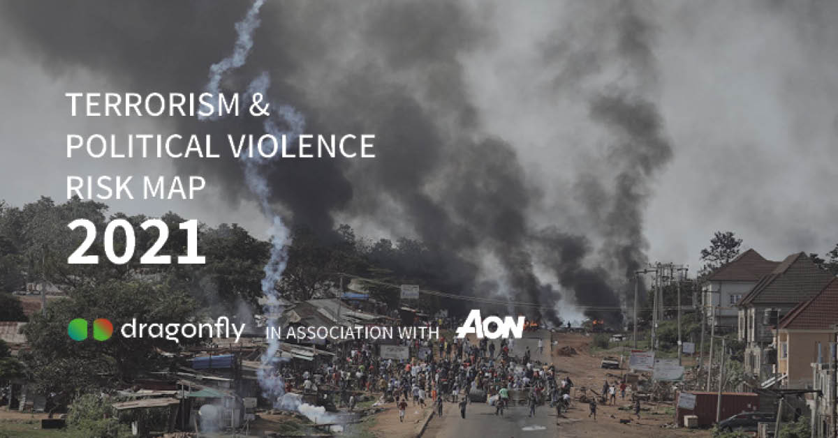 dragonfly_int's tweet photo. We are pleased to present Terrorism & Political Violence Risk Map 2021, in partnership with @Aon_plc. The Risk Map & accompanying report highlights persistent political instability and violence undermining a global rebound. Read more here: https://t.co/rSMPwkmilg #TPVRiskMap2021 https://t.co/bEiP8tBF2V