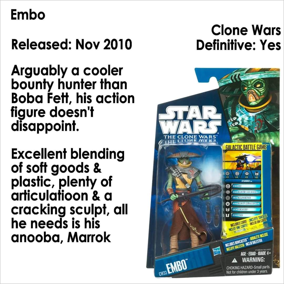 ToysJedi's tweet photo. #ActionFigureOfTheDay #Embo from #CloneWars line Arguably a cooler bounty hunter than Boba Fett, his action figure doesn't disappoint. Excellent blending of soft goods & plastic, plenty of articulatioon & a cracking sculpt, all he needs is his anooba, Marrok #DefinitelyDefinitive https://t.co/a22ASKa492