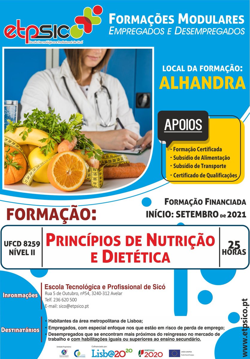 Formações Modulares - Lisboa 2020: 
- Nutrição e Dietética | 25 H
Inscreva-se em: docs.google.com/.../1FAIpQLSeP…
- Sistema HACCP | 25 H
Inscreva-se em: docs.google.com/.../1FAIpQLSfz…