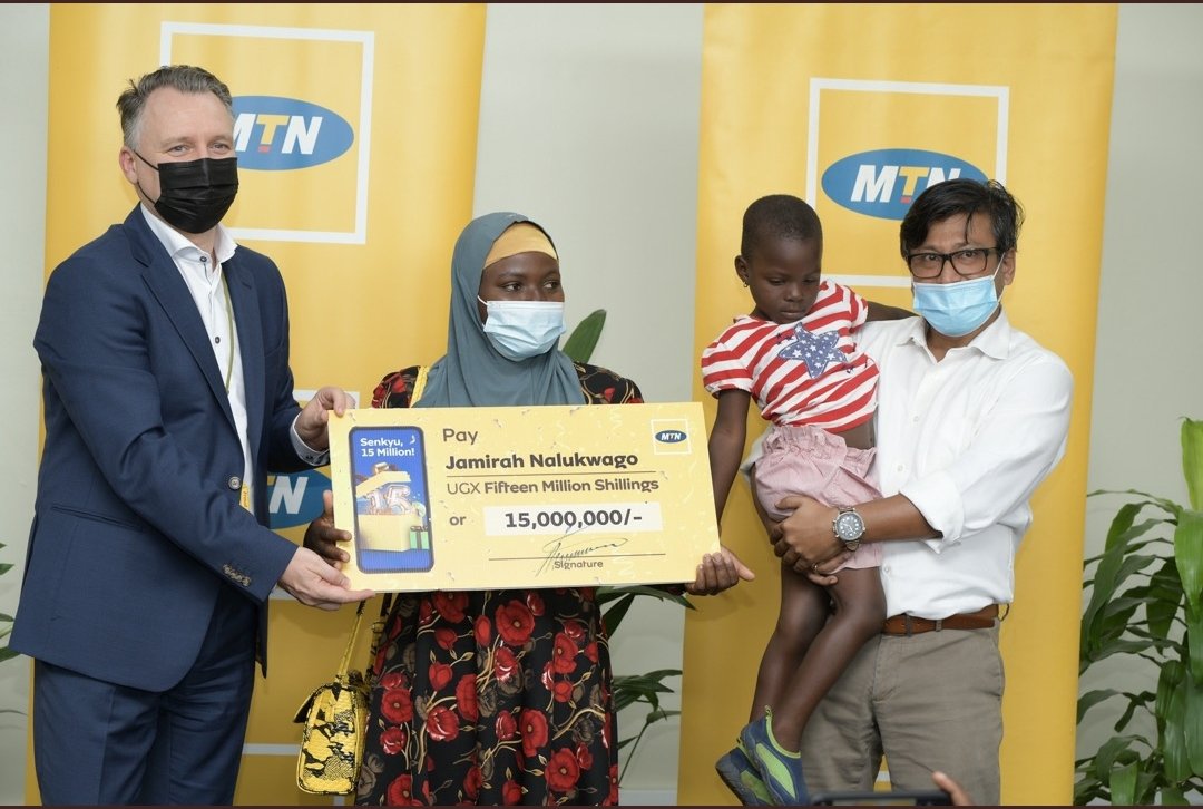 JP (@johnpaulokwi) on Twitter photo This is how to say thank you to your 15millionth customer...naye people can be lucky. Jamira Nalukwago from Busujju, Hoima Rd receives the UGX.15million token of appreciation for joining the biggest network. #MTNSenkyu
<a href="/mtnug/">MTN Uganda</a> This is how to say thank you to your 15millionth customer...naye people can be lucky. Jamira Nalukwago from Busujju, Hoima Rd receives the UGX.15million token of appreciation for joining the biggest network. #MTNSenkyu
<a href="/mtnug/">MTN Uganda</a>