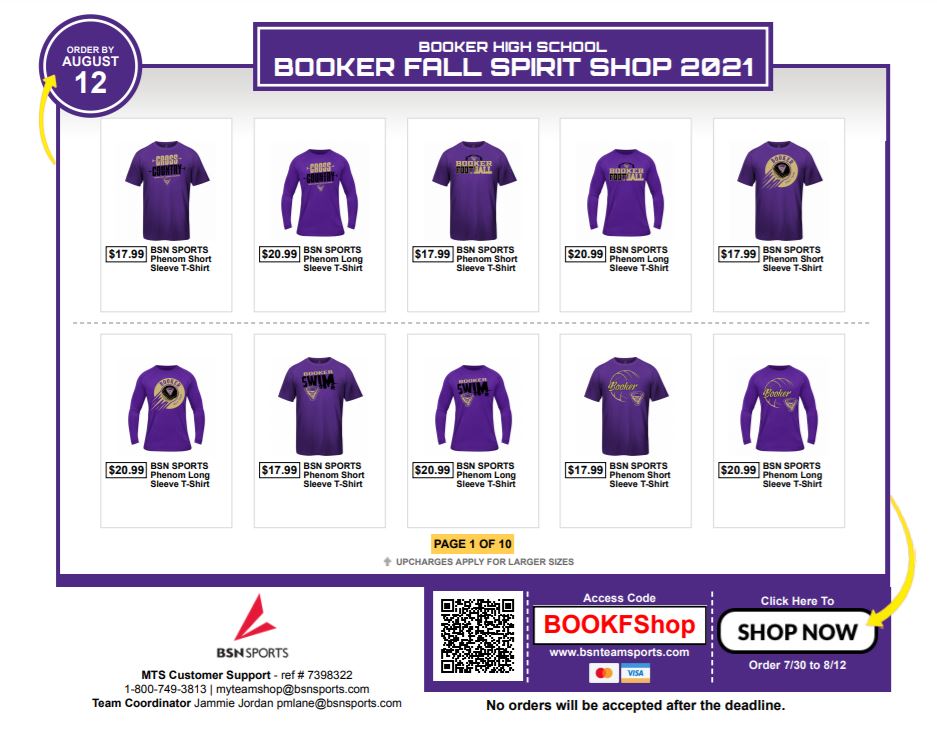 Hey Tornado Nation!  Looking for some great spirt wear and want to support Fall Sports 🏈🏐🏃‍♂️🏃‍♀️⛳️🏊‍♀️
Look no further 👇🌪️🌪️🌪️We have it all covered Staff and Faculty - we have items for you as well bsnteamsports.com/shop/BOOKFShop
<a href="/AthleticsBooker/">Booker Tornadoes Athletics</a> <a href="/BookerHighPhoto/">BHS Tornado Football Photos</a> <a href="/Booker_Football/">Booker High School</a>