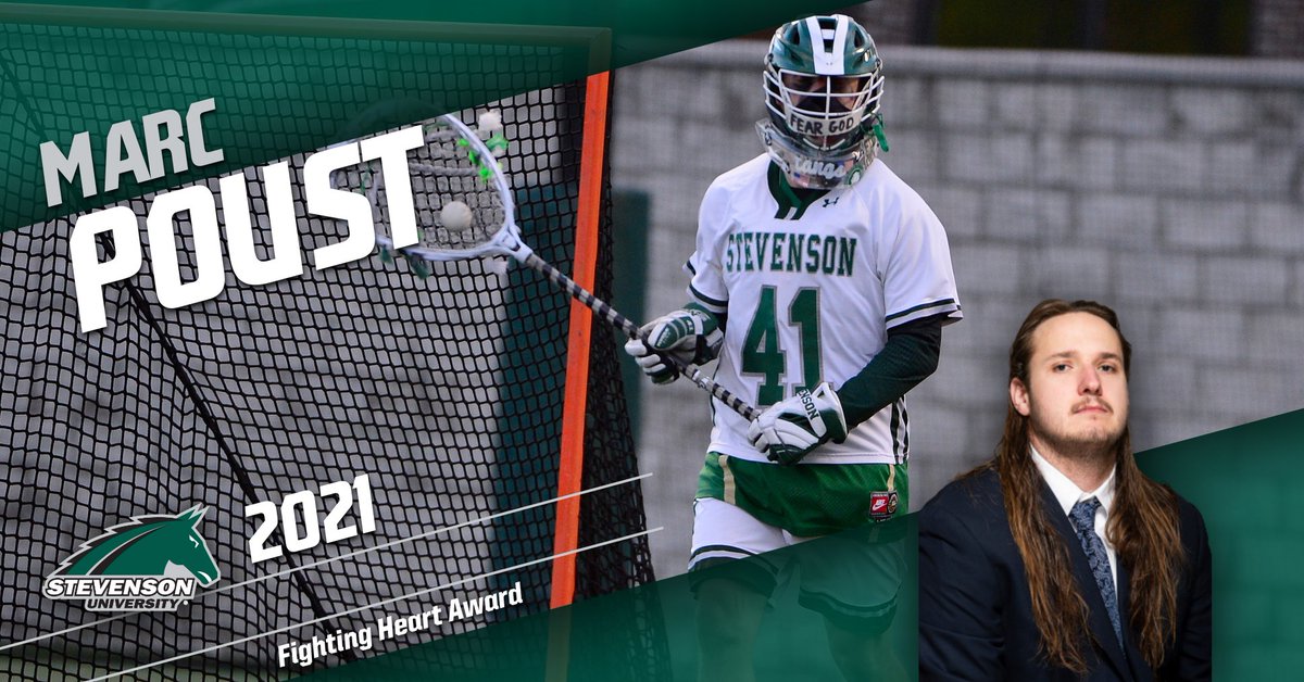 The 2021 recipient of the Fighting Heart Award is <a href="/StevensonLax/">SU Men's Lacrosse</a> senior goalie Marc Poust.

Marc's father, Bill Poust, passed away in late March of this year.  Marc went on to earn USILA All-America honors and backstop the Mustangs to their 12th straight NCAA tournament.