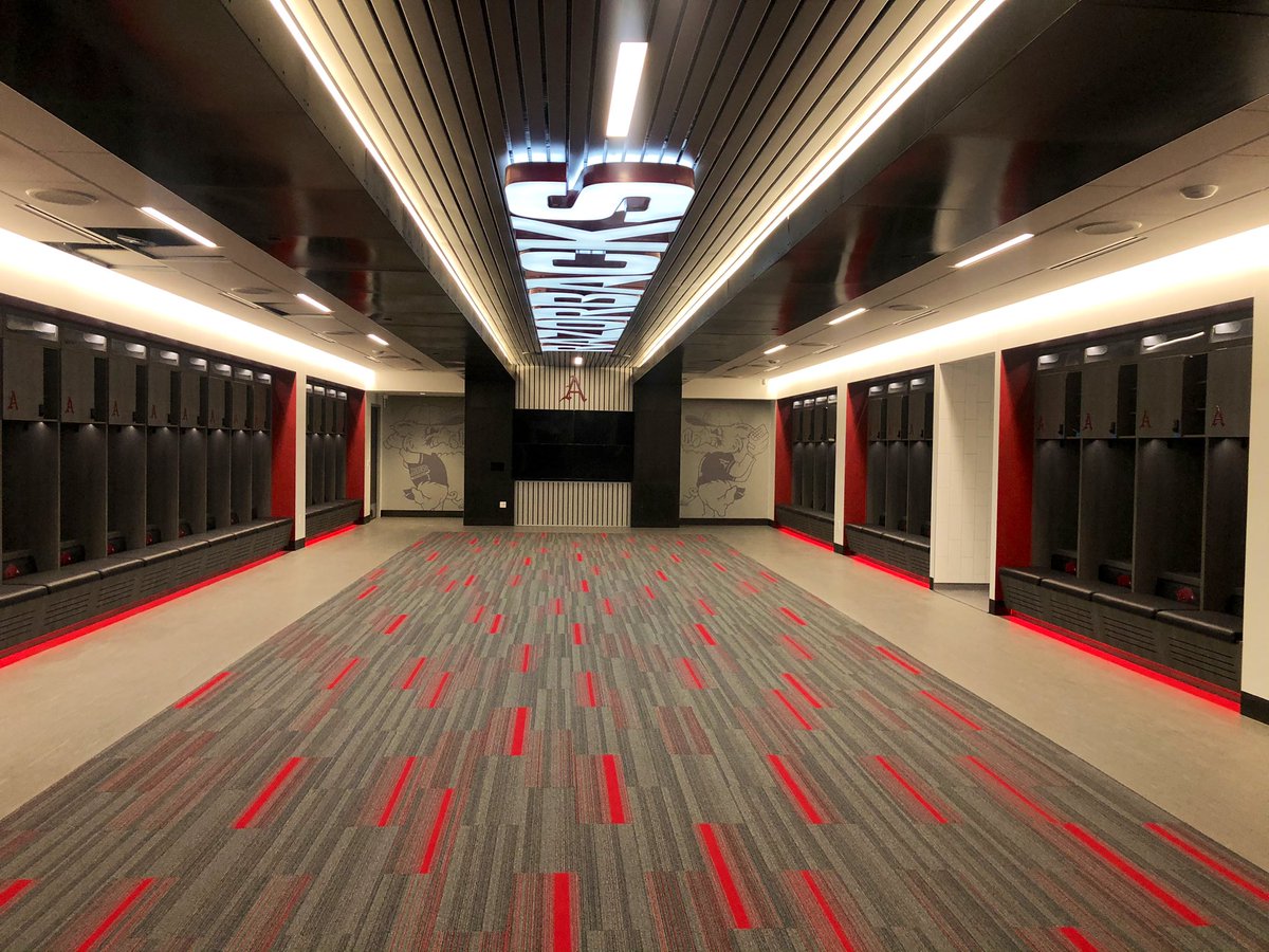 New sod and laser-graded infield. Can’t wait for @RazorbackBSB to get back to Baum-Walker Stadium and get back to work! New locker room is ready as well. See you all soon! 🐗⚾️