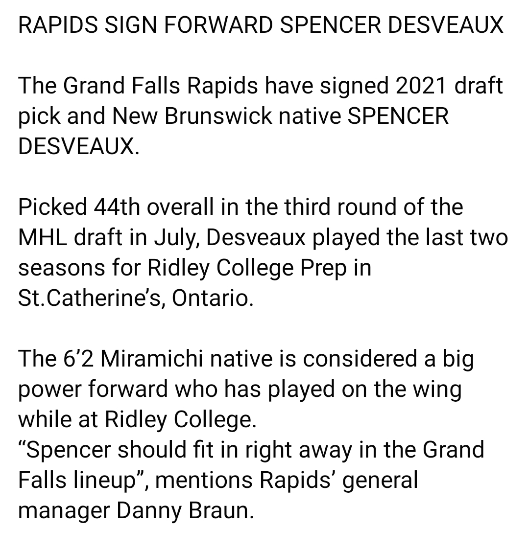 GFRapidshockey's tweet photo. Rapids sign F Spencer Desveaux.

Les Rapides signent l'attaquant Spencer Desveaux.

Welcome/Bienvenue @DesveauxSpencer !! https://t.co/aXvN0YlWFs