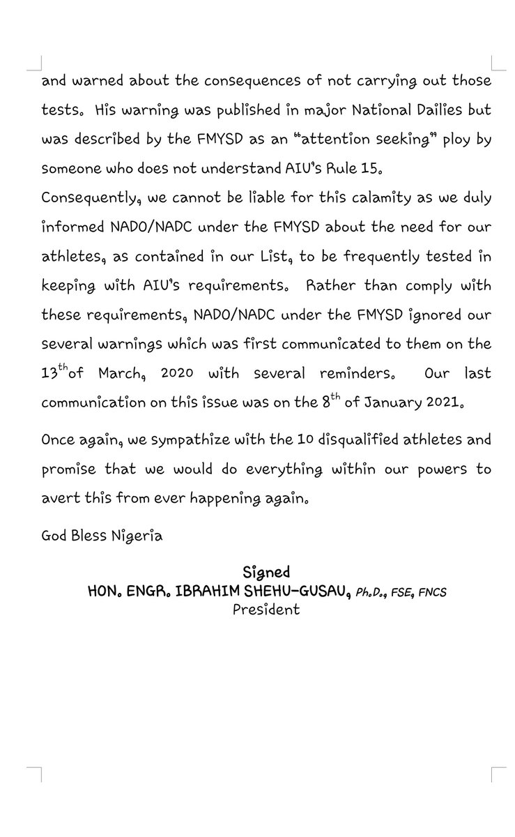 Sport_Integrity's tweet image. The @TheAFN_ denies responsibility for the disqualification of 10 athletes disqualified from #Toyko2020, which appears to be the consequence of an internal power struggle. Statement: sportsintegrityinitiative.com/disclaimer-the…