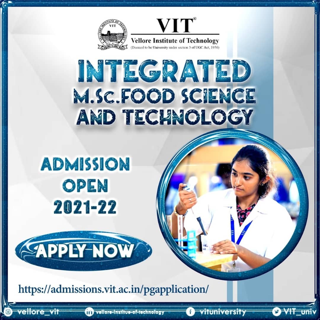 VIT_univ's tweet photo. Enrol yourself in the Integrated https://t.co/aeWKSKhpJ9. programmes at VIT. No entrance examination and the admission will be on the basis of the performance in the qualifying examination (12th).

Apply at https://t.co/oO364UqXbW

#VIT
#Admissions2021
#PGAdmissions
#MScProgramme https://t.co/2kdUCFMTaw