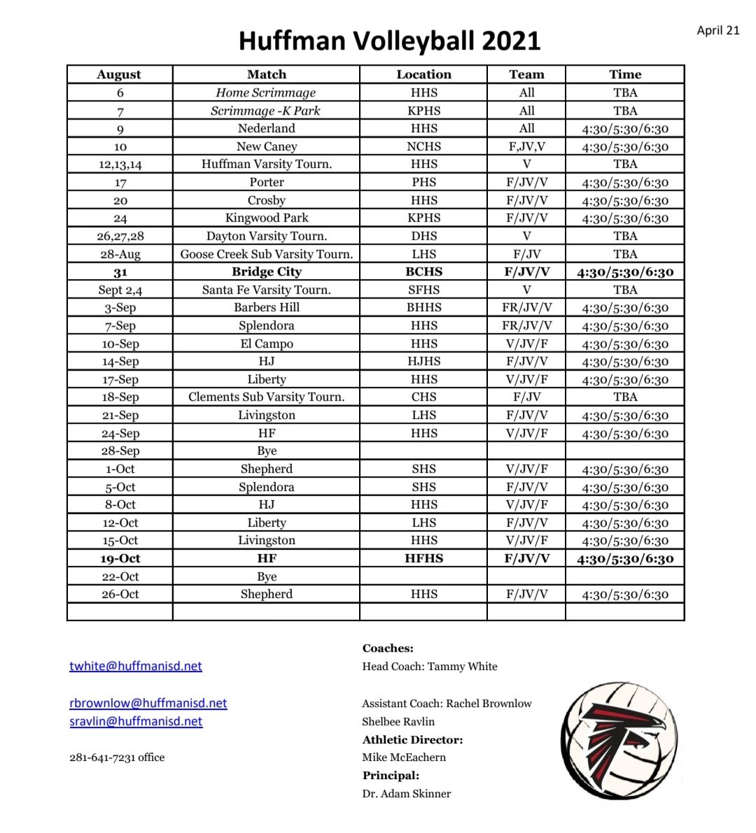 Lady Falcon 🏐 Schedule #talonsup