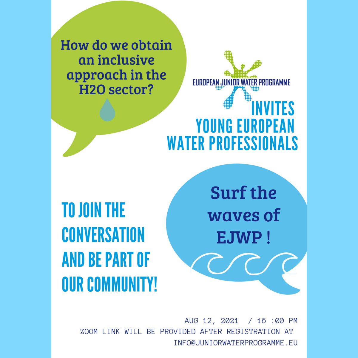 EJWP invites Young European Water Professionals to discover how its two-year, part-time programme advances their careers as well as connects their organizations in the European water sector. 

Join the conversation this 12 August at 1600!