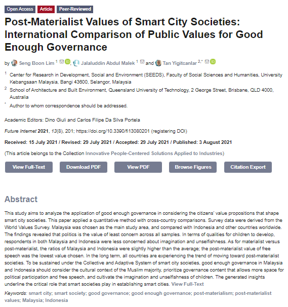 FutureInternet6's tweet photo. A new paper published by Tan Yigitcanlar et al. from Australia.
Post-Materialist Values of Smart City Societies: International Comparison of Public Values for Good Enough Governance
#smartcity
#smartsociety
#goodgovernance
#goodenoughgovernance
https://t.co/8T2hn1H39P https://t.co/0UCHOOebtM