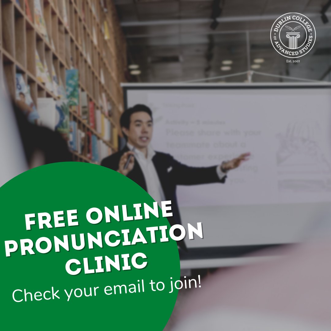 dcas_info's tweet photo. Attention AM students! This Thursday you're invited to a FREE Online English Pronunciation clinic. Check your email or your online classroom for more information on how to join! https://t.co/BOYvdGo93g