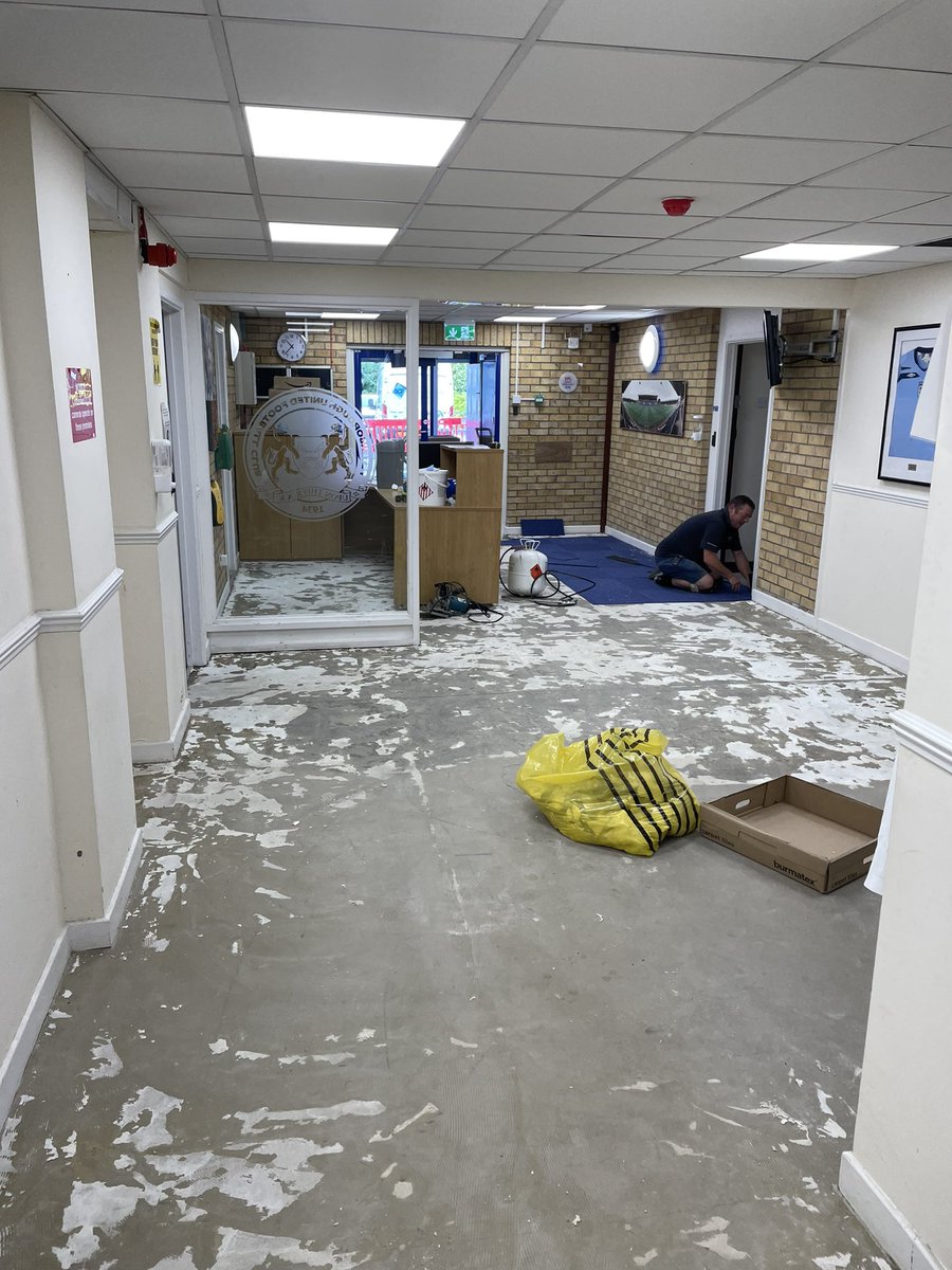 stangroundfloor's tweet photo. This week is a battle of time to get Peterborough United ready to open up for the first game of the season #pufc #theposh #flooring #peterborough #burmatex  #moduleo #instarmac https://t.co/5zdq1drSp8