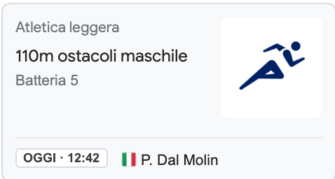 NicholasD_Altea's tweet photo. Alle 12:42 c'è Paolo #DalMolin from Alessandria, per la precisione Occimiano per i 110 ostacoli. 

#Tokyo2020 #Olympics https://t.co/7dZNdxA2hD