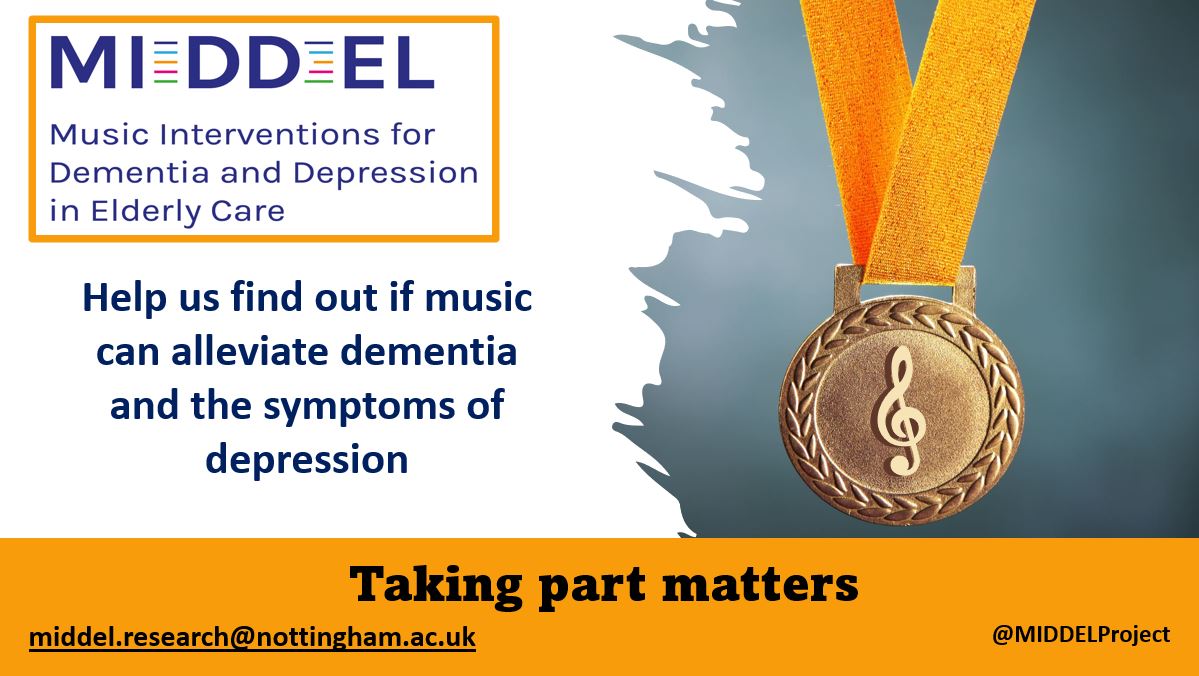 middelproject's tweet photo. We are currently recruiting #carehomes in the #Nottinghamshire region to find out if #musicmaking and #singing can help alleviate #dementia and #depression. Please contact us @middelproject because taking part matters. https://t.co/KTUkxpYWYW
