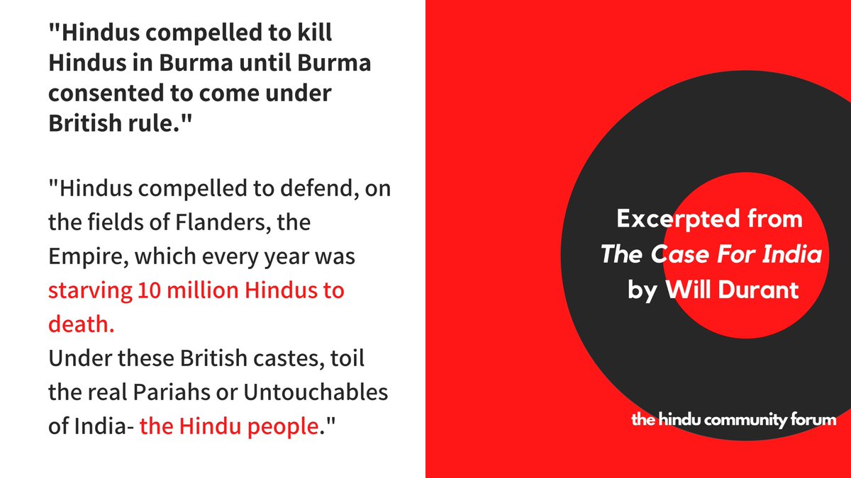 HinduCommunity2's tweet photo. The Hindu Community Forum's August Book of the Month is 'The Case for India' by Will Durant. It's a sobering look at the atrocities committed by the #British Empire against India &amp; its people. For more &amp; to discuss, visit https://t.co/0ujXnvRc6v
Book link: https://t.co/sHbox0b7pK https://t.co/rQxk2bsVfN