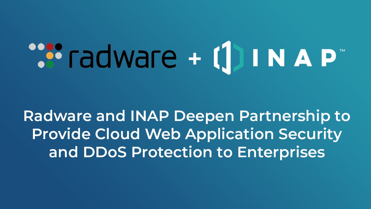 radware's tweet photo. We're proud to announce an expanded partnership with @PoweredbyINAP. In addition to their existing suite of security offerings, Radware's Cloud WAF &amp; DDoS Protection Services will expand INAP's portfolio to meet rigorous cybersecurity requirements.  https://t.co/tte0Jol7EQ #ddos https://t.co/1BFQdNj3s4