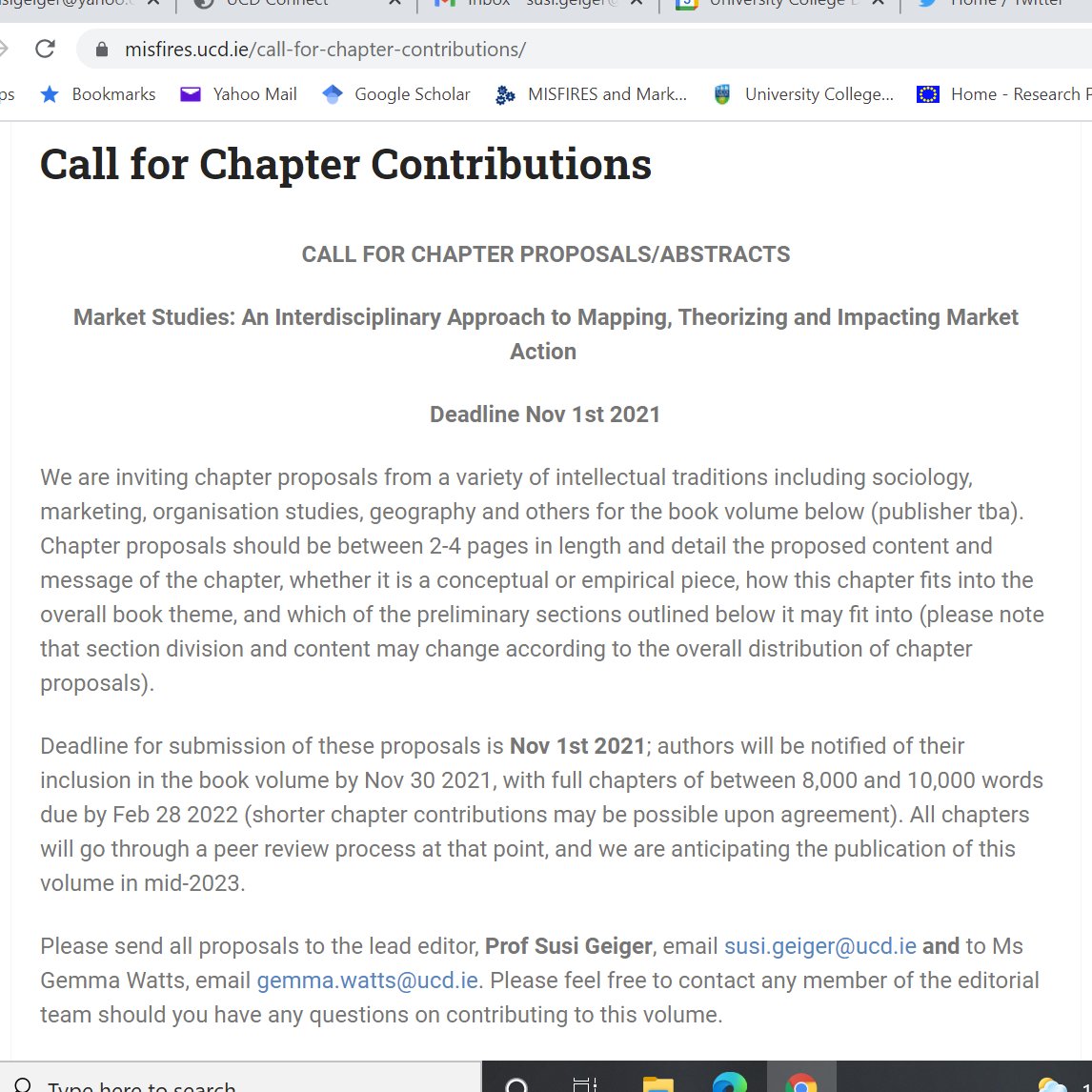 Call for chapter proposals! 
Market Studies: An Interdisciplinary Approach to Mapping, Theorizing and Impacting Market Action 
misfires.ucd.ie/call-for-chapt…

(New) Deadline Nov 1st 2021

With <a href="/Philip_Roscoe/">Philip Roscoe</a> <a href="/katymason_info/">Katy Mason</a> <a href="/amreeryan/">dr annmarie ryan</a> @pascaletompette @NeilPollock and S Schwarzkopf
