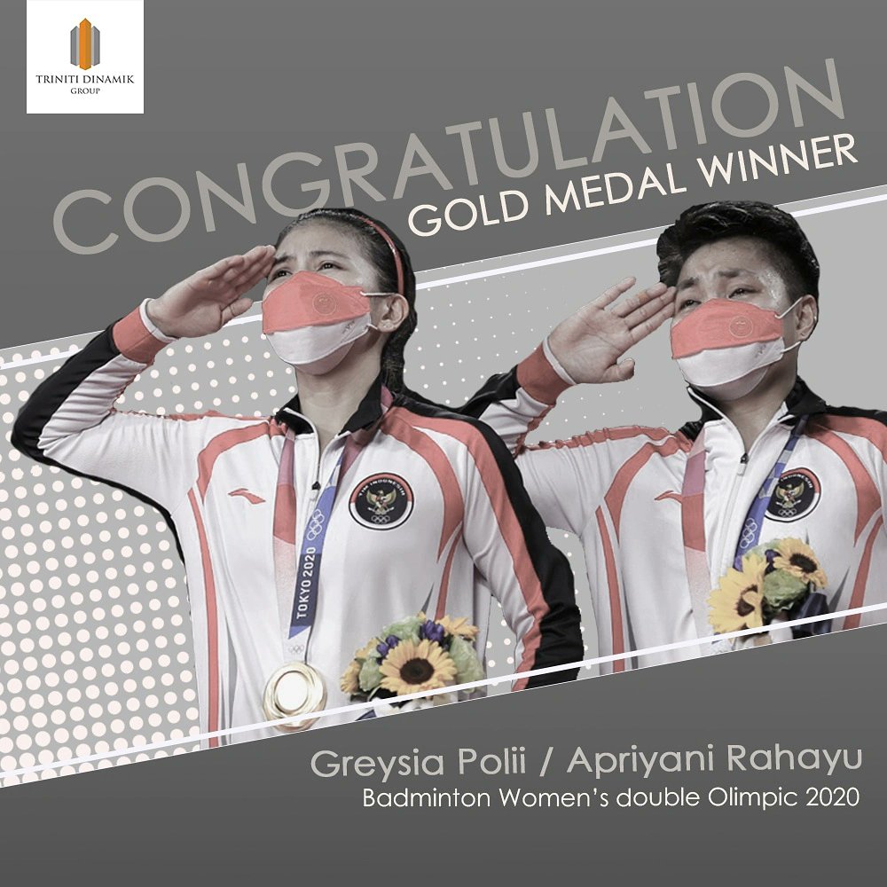 trinitidinamik's tweet photo. CONGRATULATIONS to @greyspolii and @rapriyanig for winning the Gold medal at the Tokyo 2020 Olympics Double Women's Badminton Olympiade and also the hearts of all Indonesians! 🏸

Thank you for your hard work in making Indonesia proud 🇮🇩 https://t.co/FvNDE7E09L