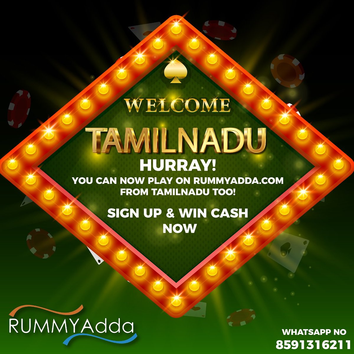 RummyAdda's tweet photo. Good news for all our players from Tamil Nadu! You can now play Rummy on https://t.co/8ZkrZG72oP &amp; win cash! https://t.co/CcJFIrL135