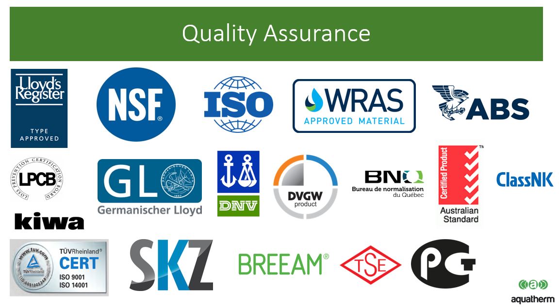 aquatherm_uk's tweet image. These are a small number of the quality assurance marks which Aquatherm products conform to.

We meet various national and international quality seals and approval certificates confirming the high quality of our products. 

ow.ly/cTxz50FInz0

#aquatherm #quality #PPRpipe