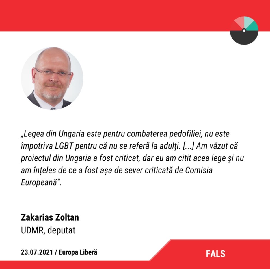 Factual_RO's tweet photo. @RMDSZ_UDMR deputy Zakariás Zoltán makes a false claim regarding the Hungarian anti-LGBTQ law. Read our whole fact-check here >
https://t.co/ITE7PaBmcQ https://t.co/nihZhS8fOP