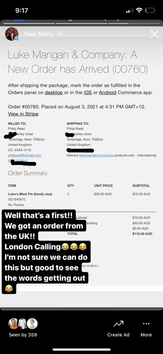 Well that’s a first orders for our pies from the UK!