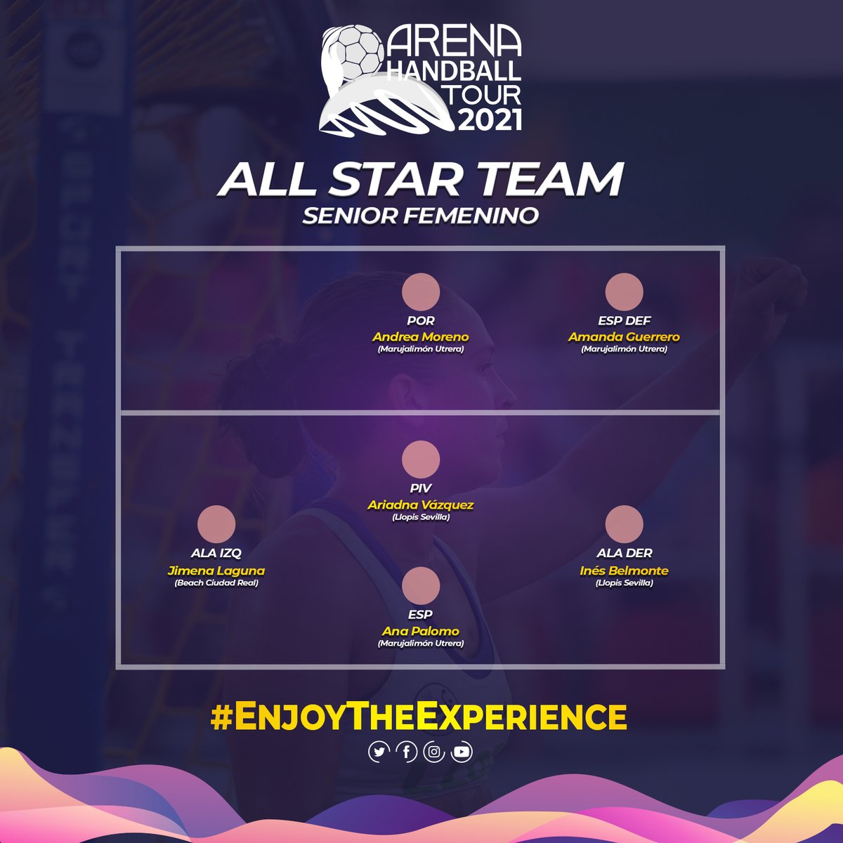 ⭐💜 ¡Os presentamos el 𝐀𝐥𝐥 𝐒𝐭𝐚𝐫 𝐓𝐞𝐚𝐦 𝐒𝐞𝐧𝐢𝐨𝐫 𝐅𝐞𝐦𝐞𝐧𝐢𝐧𝐨 del #Arena1000 en <a href="/gijon/">Gijón/Xixón</a>!

   🔸 Inés Belmonte
   🔸 <a href="/jimenalaguna14/">Jimena</a> 
   🔸 Amanda Guerrero
   🔸 Ariadna Vázquez
   🔸 <a href="/anapd01/">Ana Palomo Delgado</a>
   🔸 <a href="/aandreiitaa16/">Andrea Moreno Sanchez</a>

#⃣ #EnjoyTheExperience