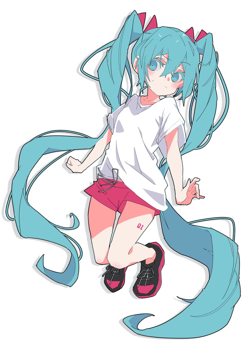 hatsune miku 1girl solo long hair twintails shirt shorts very long hair  illustration images