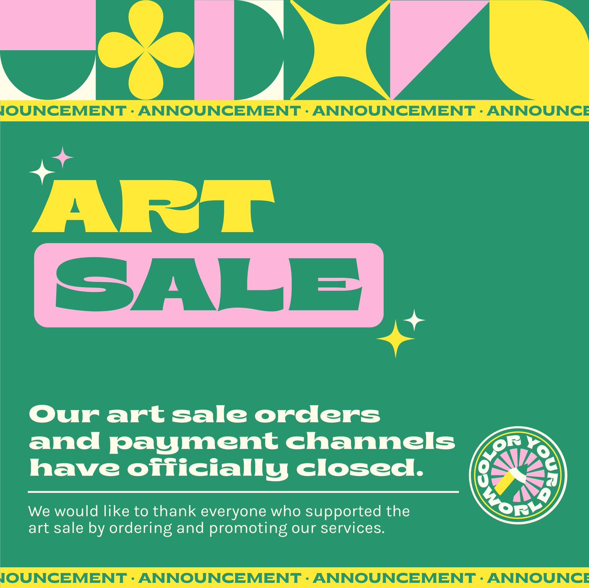 prismcyw's tweet photo. What a run! Thank you to everyone who supported the Project Prism: Color Your World art sale! 🎨🧡📚🐻🍭

Our target beneficiaries, the children in need of art kits, surely would love to express their gratitude for all your help! 

#PCYWArtSale https://t.co/KfJJDMTkCs
