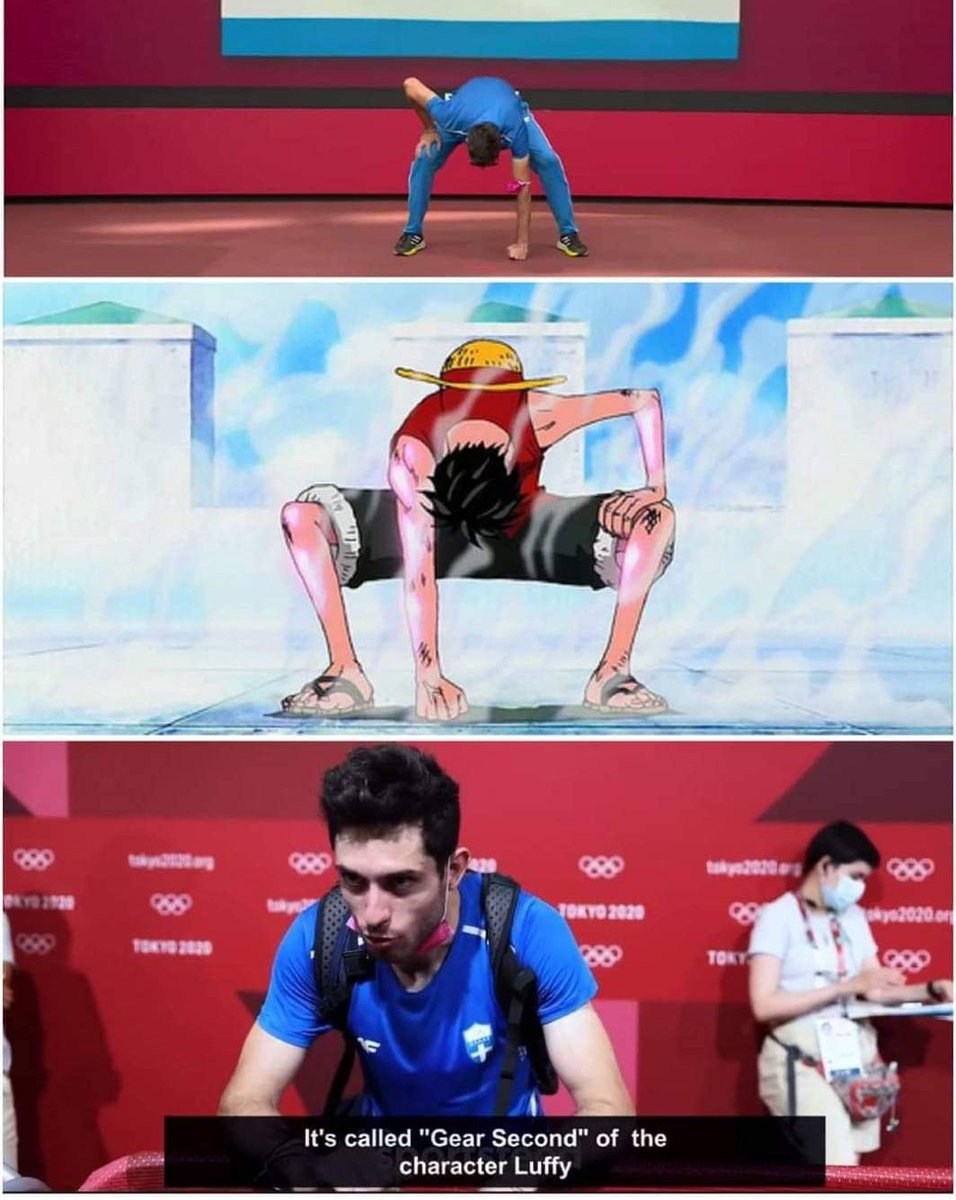 Anime : One Piece

Miltos Tentoglou, a greek long jump athlete, does the gear second pose before the finals and wins the gold medal.