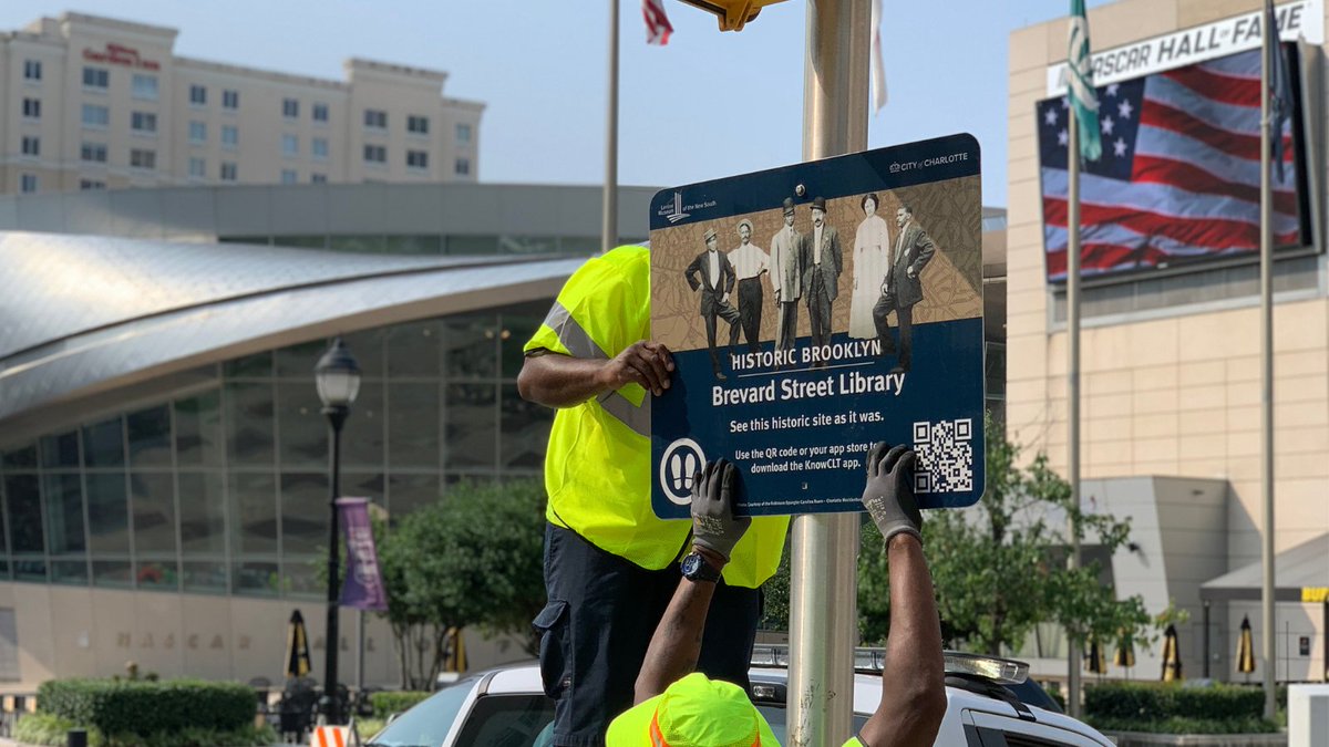 LevineMuseum's tweet photo. We spy a Historical Brooklyn marker being placed in its new home. You'll be able to visit this Brooklyn site, along with 6 others, &amp; see it as it once was through our new app KnowCLT. 

Available for download August 7th in your app store. 

Details: https://t.co/QtMrBh0bOY https://t.co/rg2QeONEL1