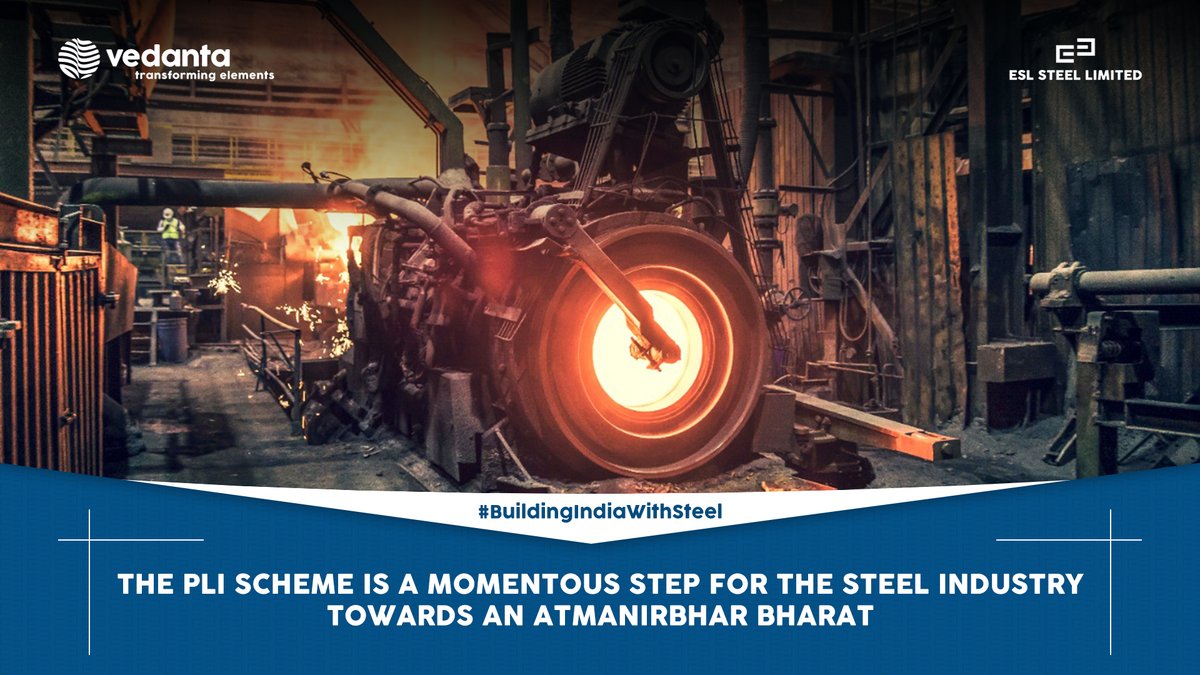 ESLSteelLimited's tweet photo. The appreciable inclusions from the ministry of steel like the PLI scheme, among others, are quite encouraging. We, at ESL, are ecstatic about its implementation and the resulting economic boost it will generate.
#ESLSteelLimited #SteelingTheNation #BuildingIndiaWithSteel https://t.co/rYW5ku6d4M