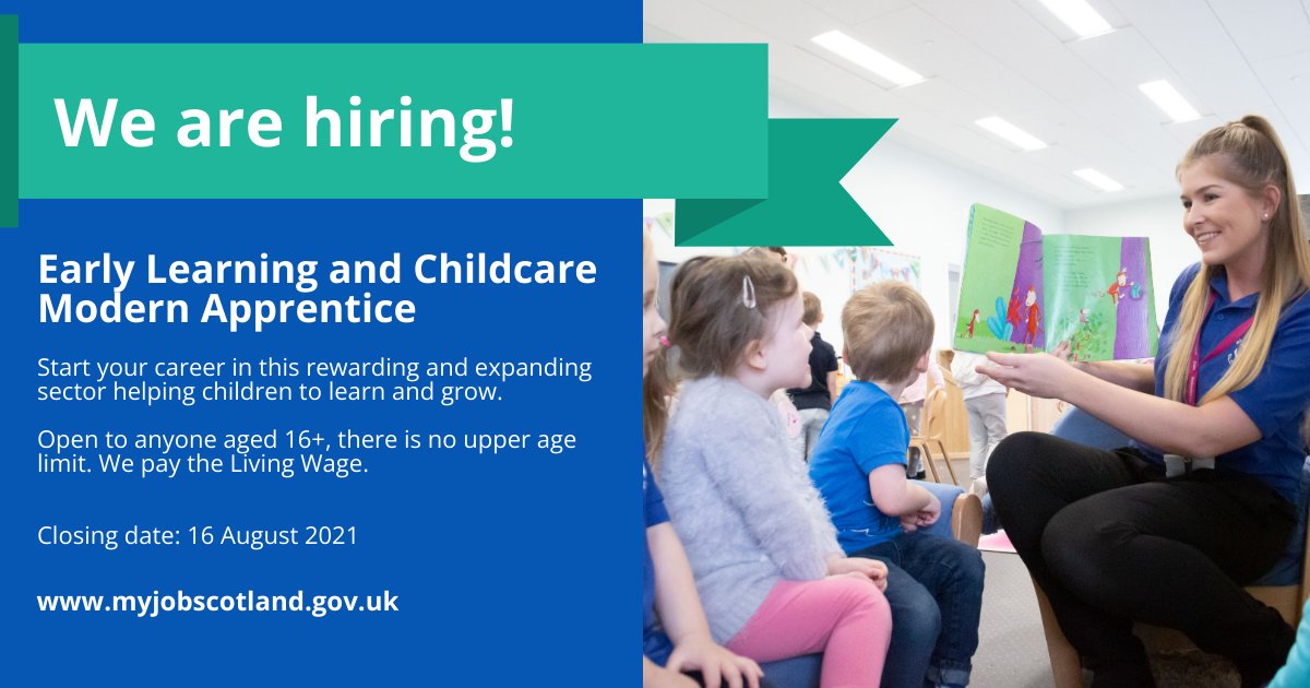 We're looking for five local people to start their career in our nurseries. 

Job: Modern Apprentice
Age: 16+ (no upper age limit)
Start: January 2022
Pay: £17,775 to £18,596
Hours: 35 per week

Apply by 16 August 2021

orlo.uk/pdX5Q