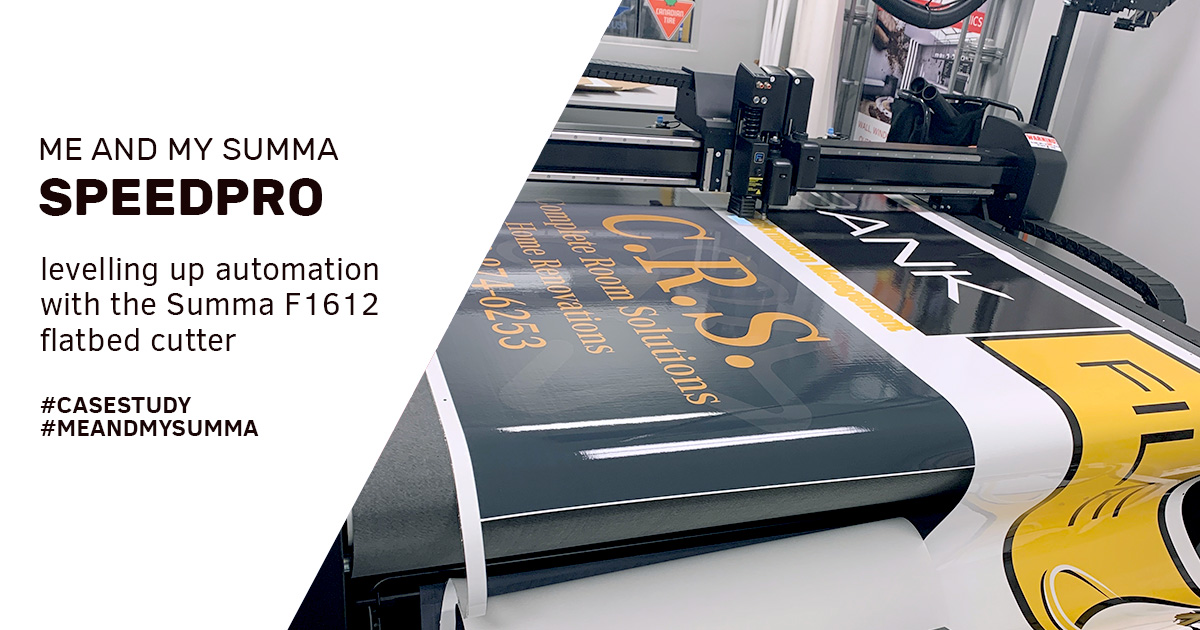 Their investment in a Summa flatbed cutter was paid off with only 6-7 months of production. By offering a variety of finishing production all in-house, it allowed <a href="/SpeedPro_HQ/">SpeedPro</a> to take on a lot more jobs and enter new, different kinds of industries. Blog: hubs.la/H0SgD2Z0