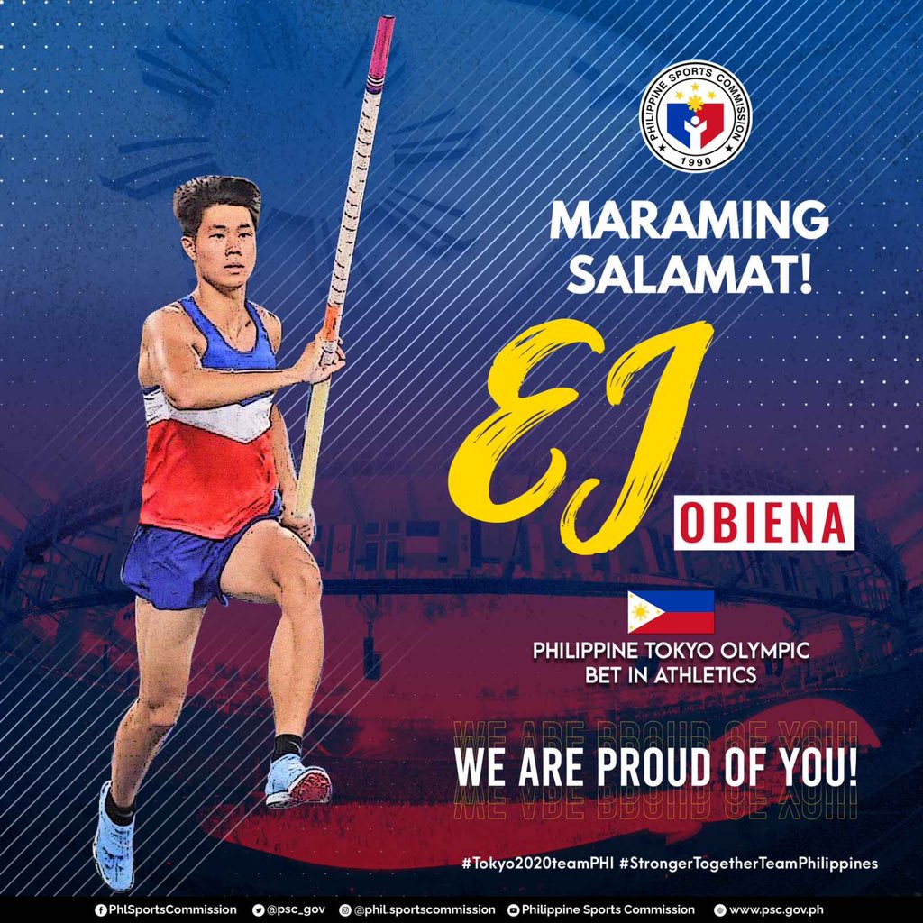 psc_gov's tweet photo. Thank you Ernest John Obiena for proudly representing the country in #Tokyo2020

Congratulations EJ and the Philippine Athletics Track And Field Association! You made us all proud! 🇵🇭 

#StrongerTogetherTeamPhilippines
#Tokyo2020TeamPHI 
#GalingngAtletangPilipinoerne https://t.co/5lrGJCNyIZ