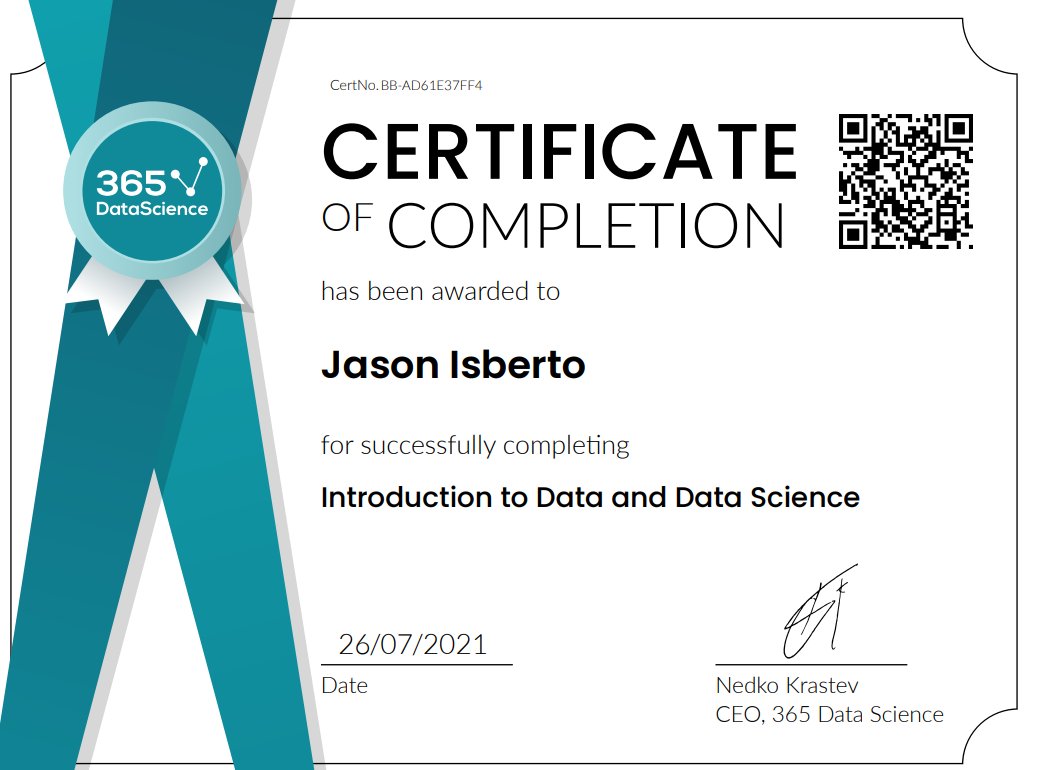 jasonvero's tweet image. Another one down! This was a good course in establishing a framework around the importance of data and the strategies that empower organizations of all sizes to be successful. 
#66DaysOfData #365DataScience