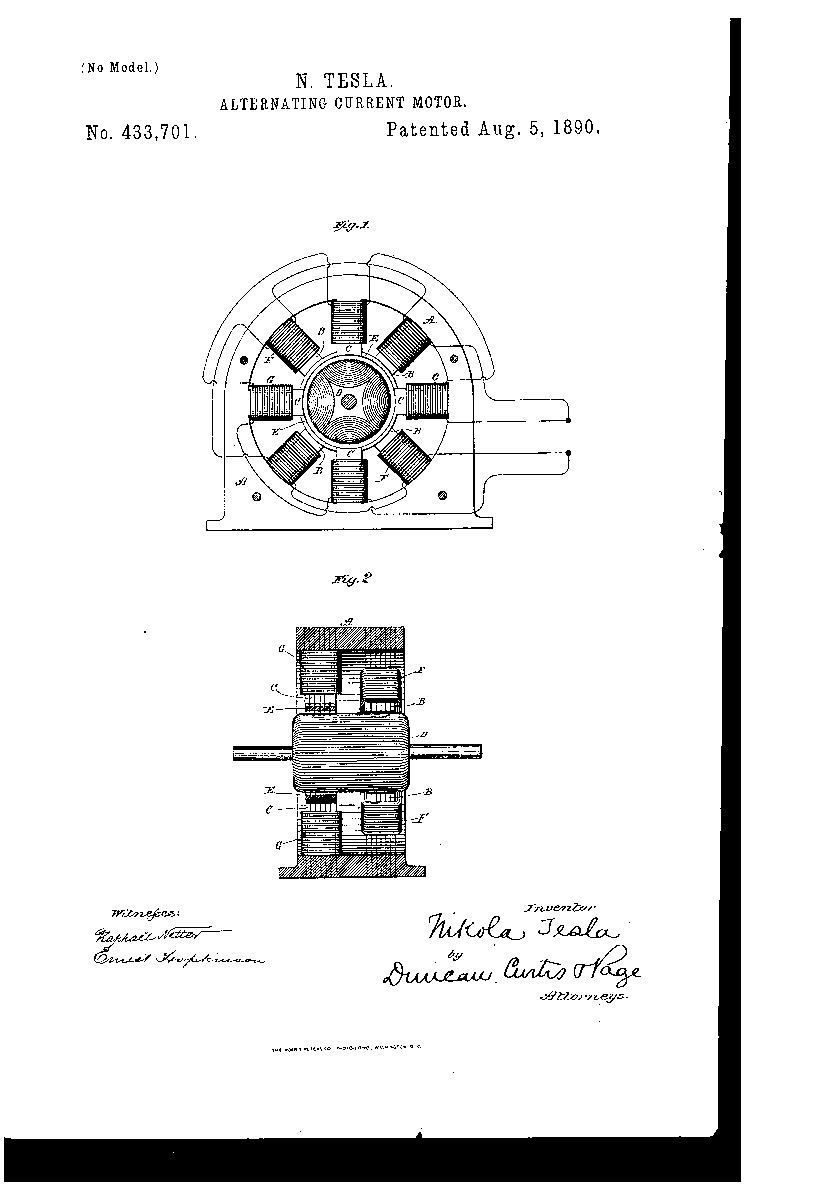 engineers_feed's tweet image. On Aug 5, 1890, Nikola Tesla patented Alternating-Current Electro-Magnetic Motor.