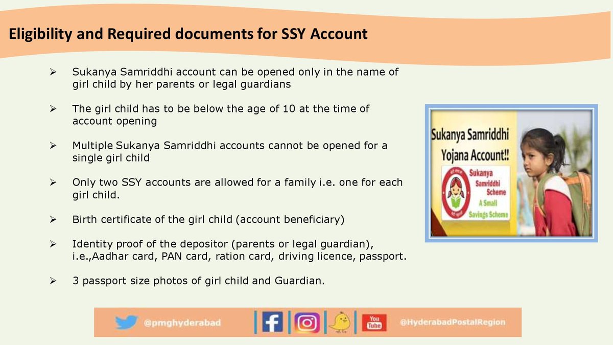 PmgHyderabad's tweet photo. Sukanya Samriddhi Yojana (SSY), a government-backed small savings scheme for the benefit of girl child.
#Hyderabadpostalregion #sukanyasamriddhischeme https://t.co/hz74Y3UbqH