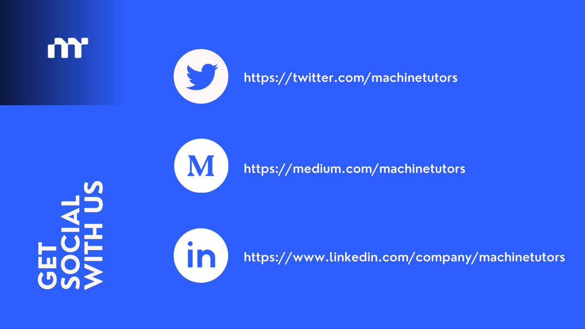 machinetutors's tweet image. Get social with us! Follow @machinetutors on Twitter, Linkedin and Medium.  #machinetutors #aisolutions #ArtificialIntelligence #machinelearning #NLP #DataScience