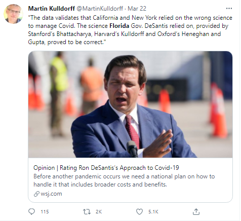 TheCraneReport's tweet photo. #WrongAgainCollateralGlobal 
"The science Florida Gov. DeSantis relied upon, provided by Stanford's Bhattacharya, Harvard's Kulldorf, and Oxford's Heneghan and Gupta ..." 
#Florida #Covid19 
#GBD #AIER 
#CollateralGlobal = #CollateralDamage https://t.co/IKoJrpGGeM