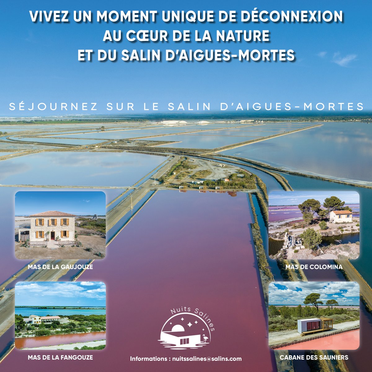 Vivez un moment unique de déconnexion au cœur de la nature et du salin d'Aigues-Mortes. Le domaine des nuits salines est un lieu unique où résider pendant vos vacances !
nuitssalines@salins.com
vimeo.com/577486205