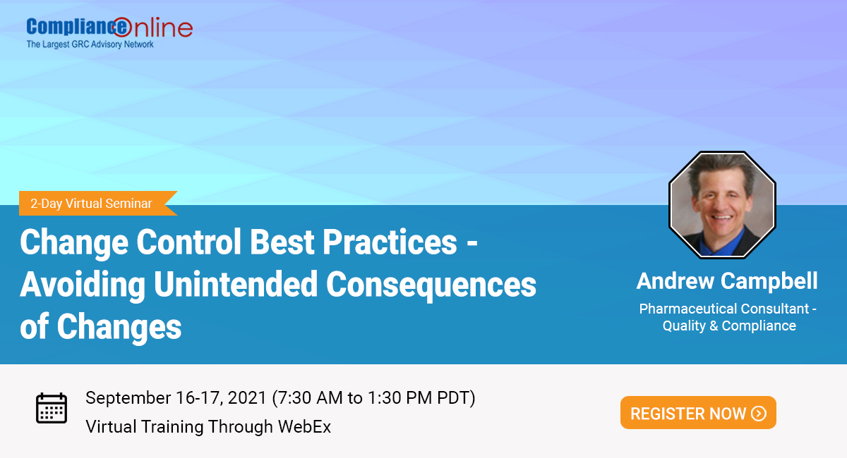 Compliance_On's tweet image. #ChangeControl receives detailed scrutiny during #FDAinspections. This Seminar will help you immediately apply to change control in your organization. The Seminar will also allow you to practice skill sets in cooperation with the instructor. bit.ly/2Vw7xgg