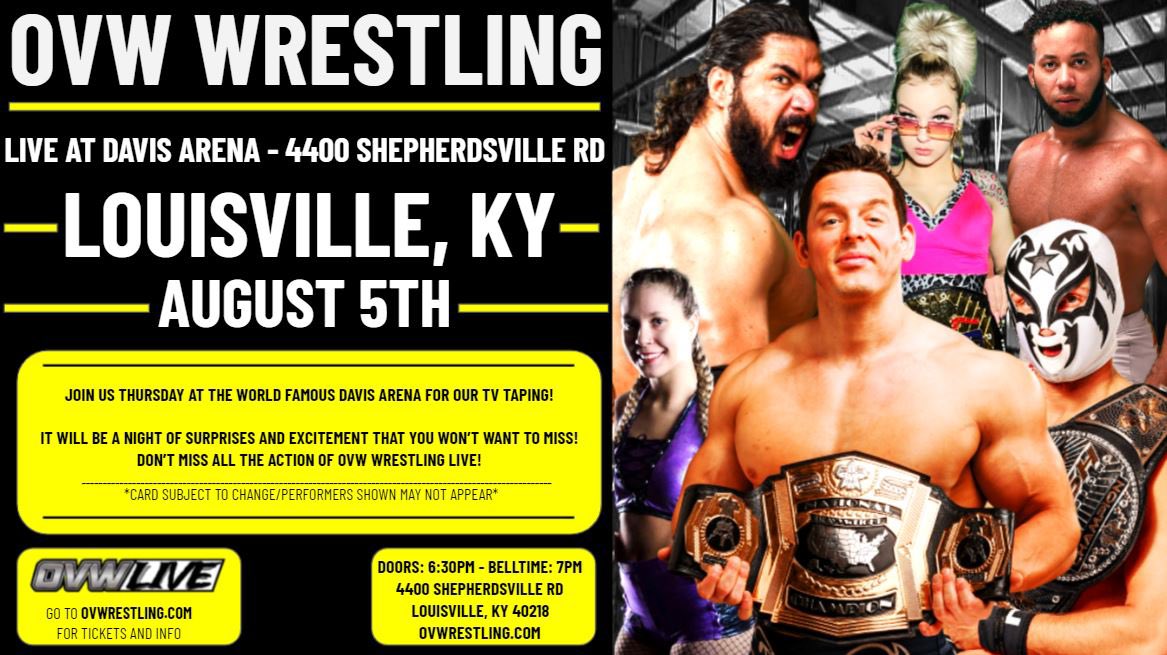 theJessieGFans's tweet photo. It all happens at the Davis Arena in Louisville, KY! See all the action live in person 💪 #THEfaceof @ovwrestling
🎟: https://t.co/f5V2CKNeIC
#ProWrestling #WWERaw #wrestling #ovw @KySportsRadio https://t.co/VUITuMPBTQ