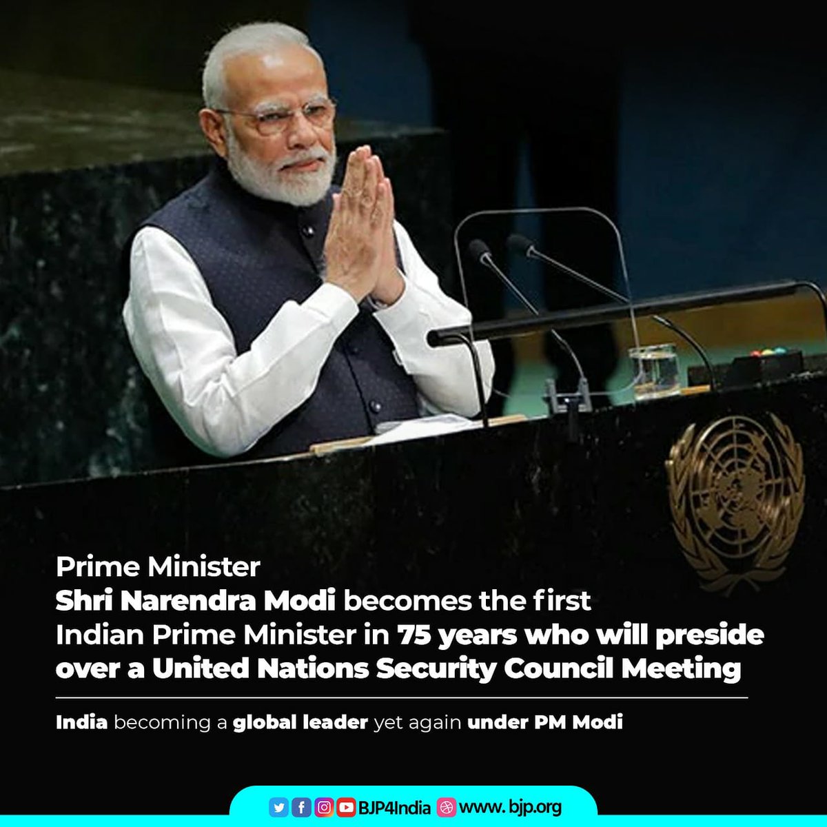 Under the visionary leadership of PM @NarendraModi ji, India continues to rise, as he becomes the first Indian PM to preside over the <a href="/UN/">United Nations</a> Security Council Meeting.

Great honour for India &amp; a happy coincidence as this comes just before our 75th Independence Day celebrations!