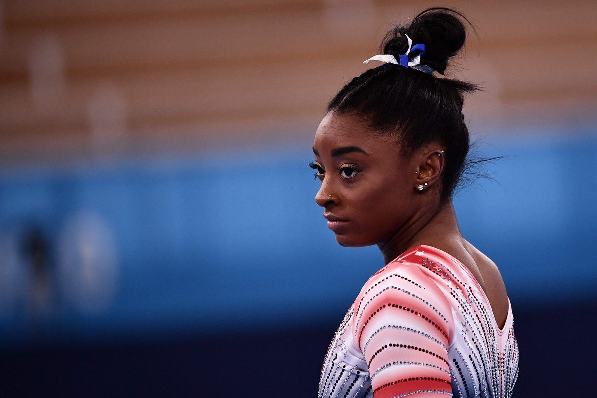 TODAYshow's tweet photo. “We’re not just athletes or entertainment, we’re human, too, and we have real emotions.” -@Simone_Biles to @hodakotb on her decision to withdraw from events. #TokyoOlympics https://t.co/6YbOyfKjRp